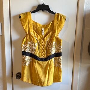Floreat Yellow Embroidered Women's Top Sz 12